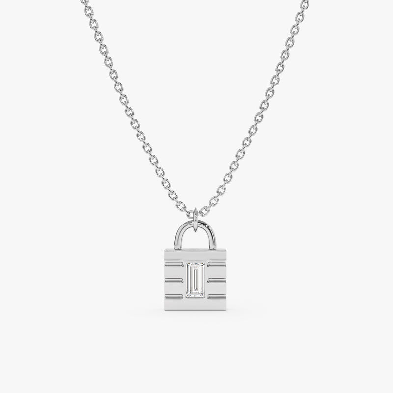 White Gold Diamond Padlock Necklace