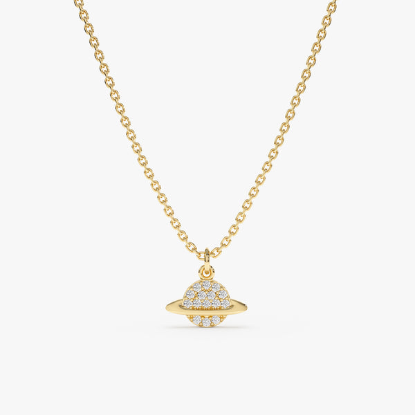Yellow Gold Diamond Saturn Necklace
