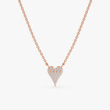 solid Rose Gold paved Diamond Heart Necklace