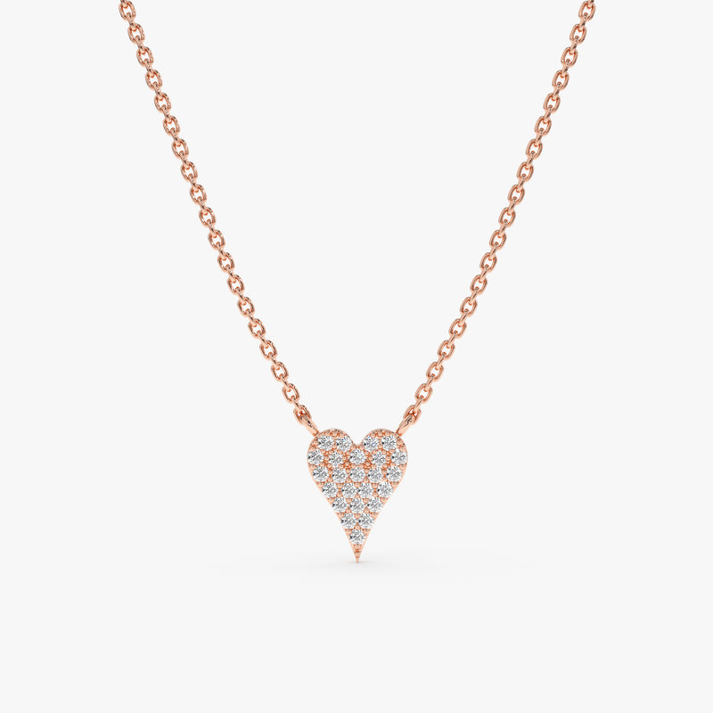 solid Rose Gold paved Diamond Heart Necklace