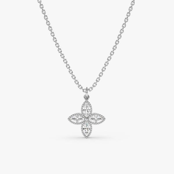 White Gold Natural Diamond Flower Pendant
