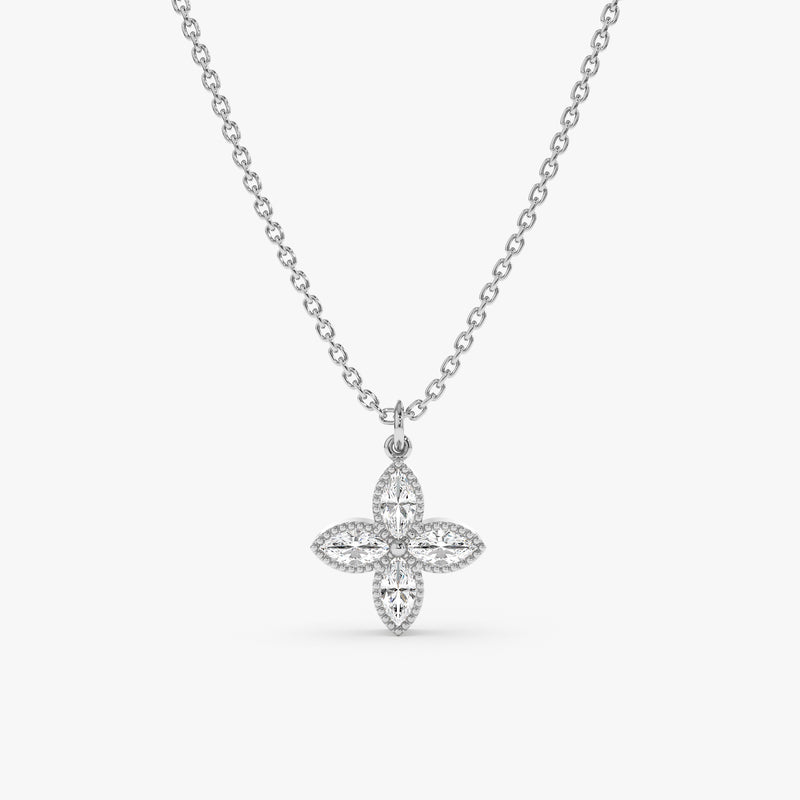 White Gold Natural Diamond Flower Pendant