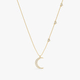 Yellow Gold Diamond Moon and Stars Necklace
