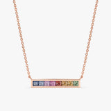 solid 14k Rose Gold Sapphire Rainbow bar Necklace