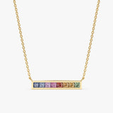 solid Yellow Gold Sapphire Rainbow bar Necklace