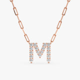 Rose Gold Paperclip Diamond Initial Necklace