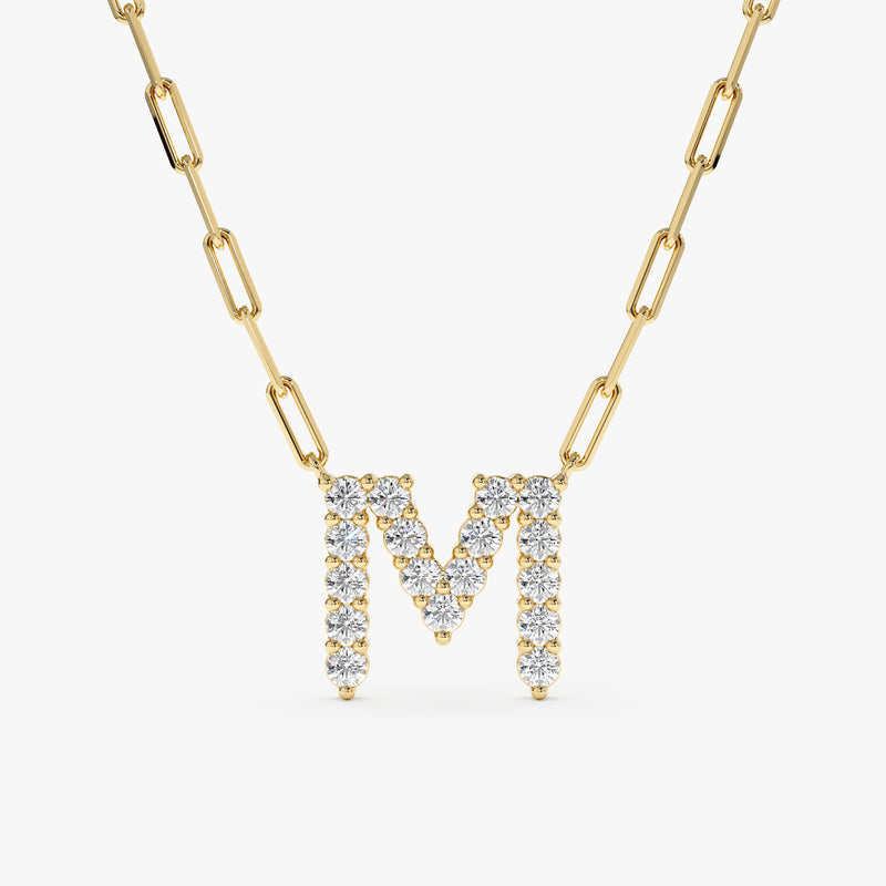 Yellow Gold Paperclip Diamond Initial Necklace