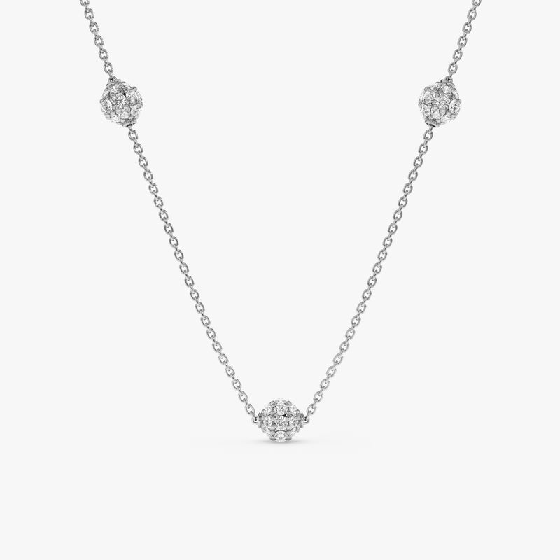 White Gold Natural Diamond Bead Necklace
