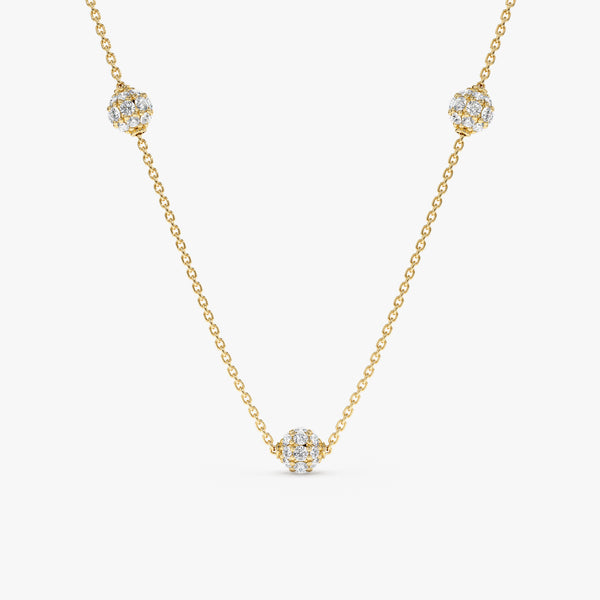 Yellow Gold Pave Diamond Ball Necklace