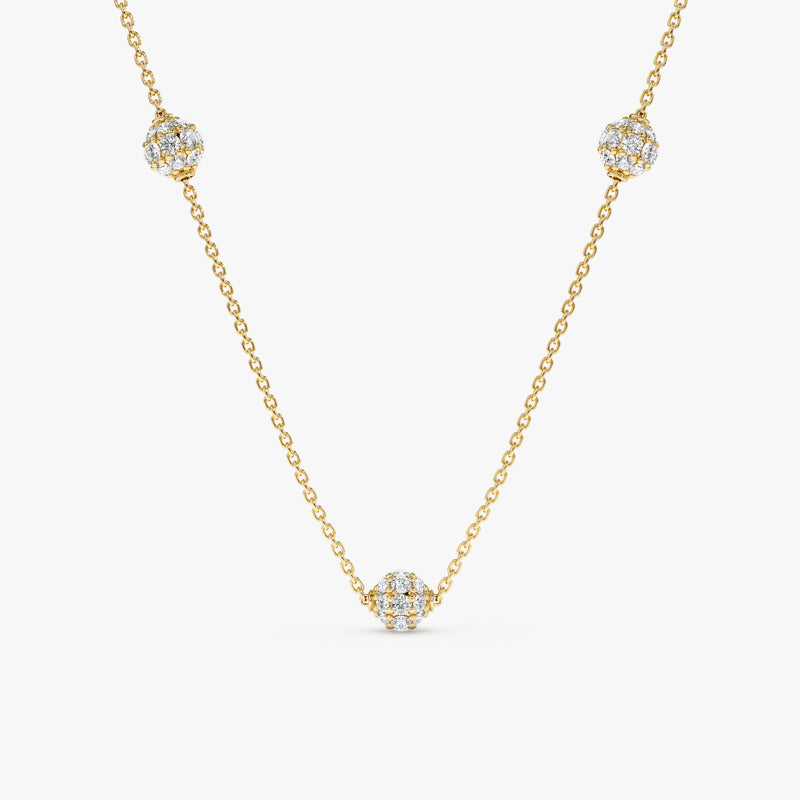 Yellow Gold Pave Diamond Ball Necklace