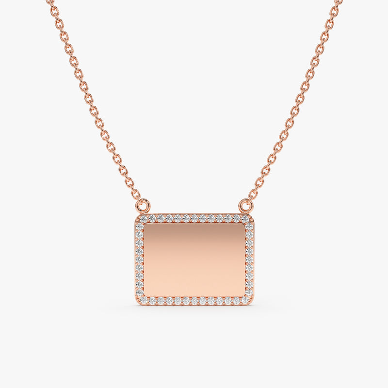 Rose Gold Diamond Name Plate Necklace