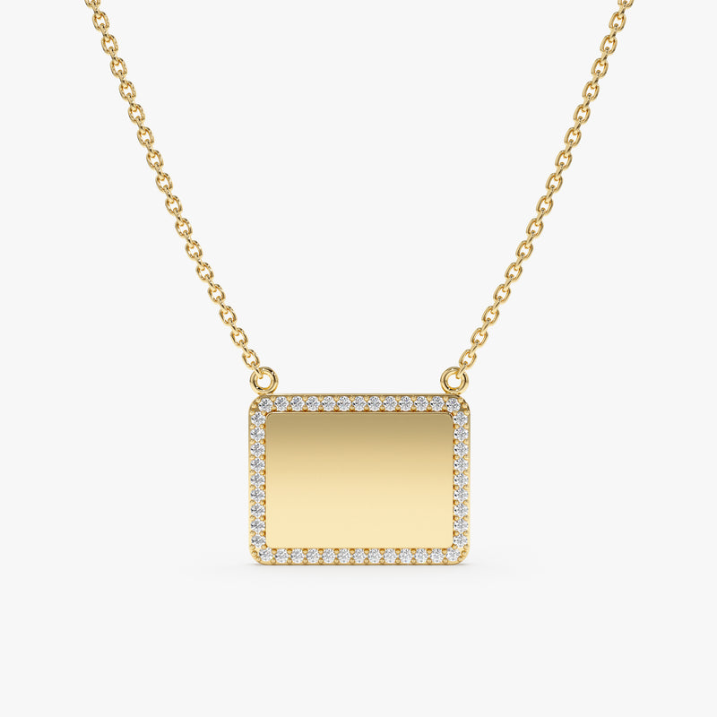 Yellow Gold Diamond Name Plate Necklace