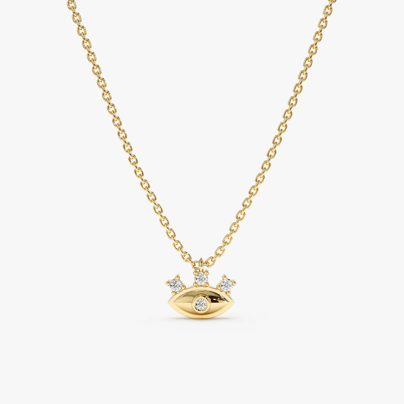 Yellow Gold Natural Diamond Evil Eye Necklace
