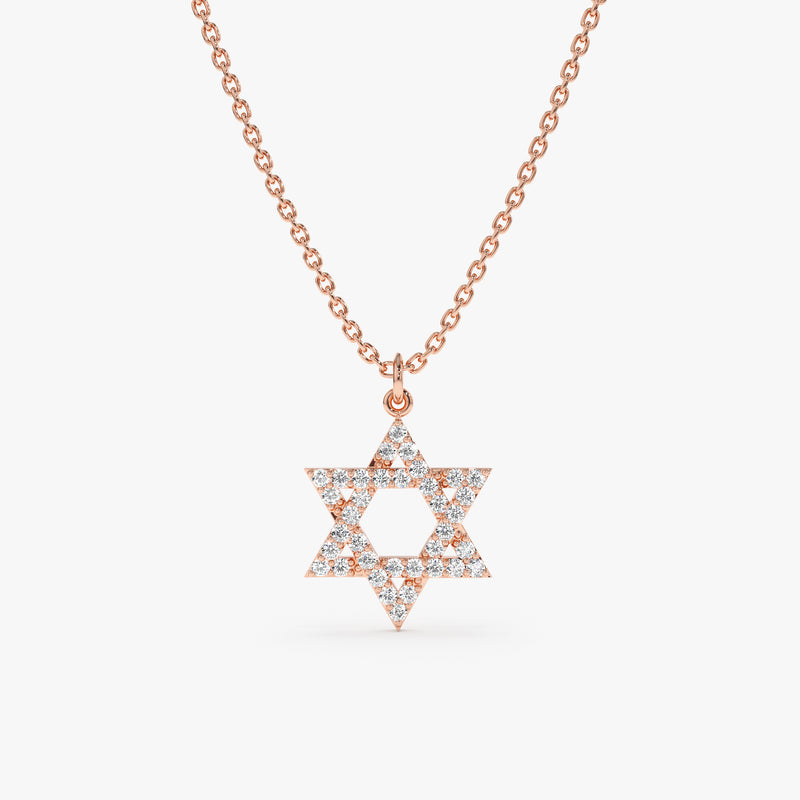 Rose Gold Diamond Star of David Necklace