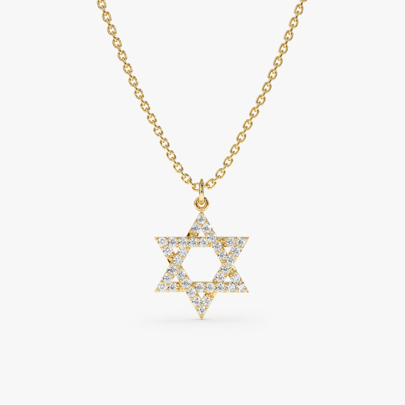 Yellow Gold Diamond Star of David Necklace