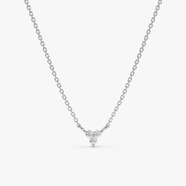 White Gold 3 Diamond Cluster Necklace