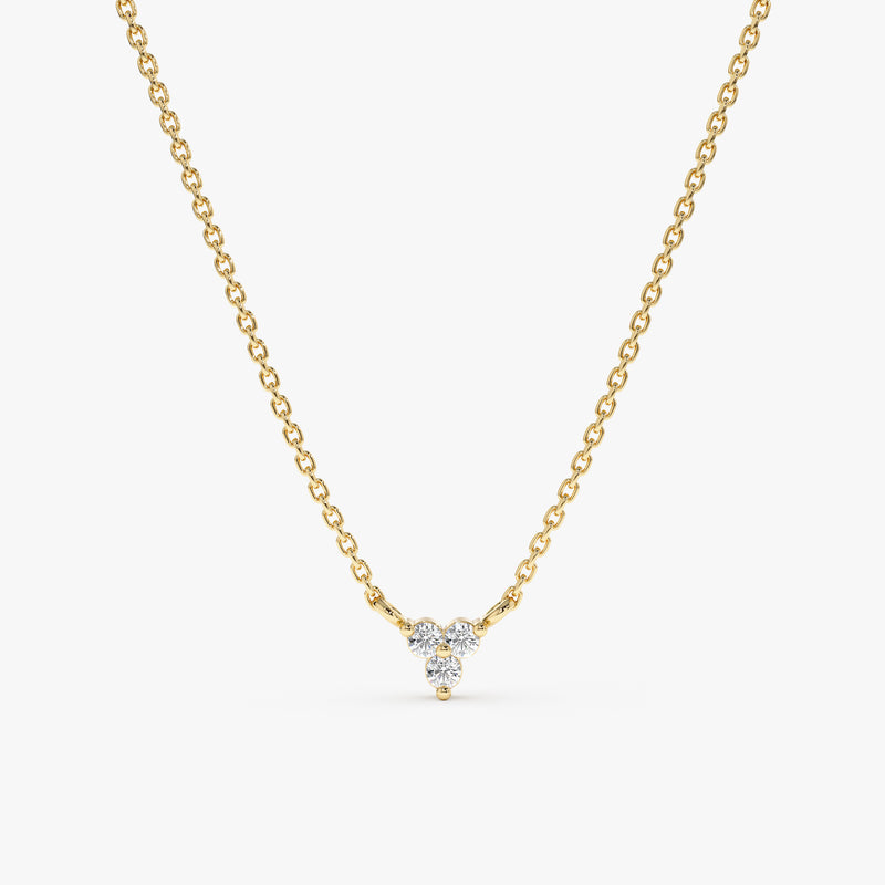 Yellow Gold 3 Diamond Cluster Necklace