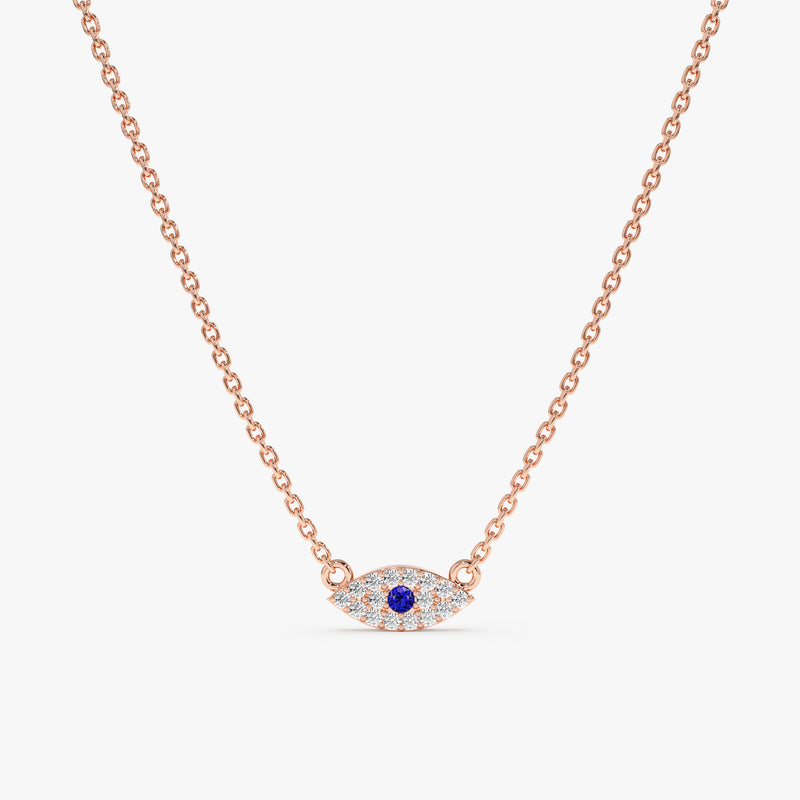 Rose Gold Diamond Pavé Evil Eye Necklace