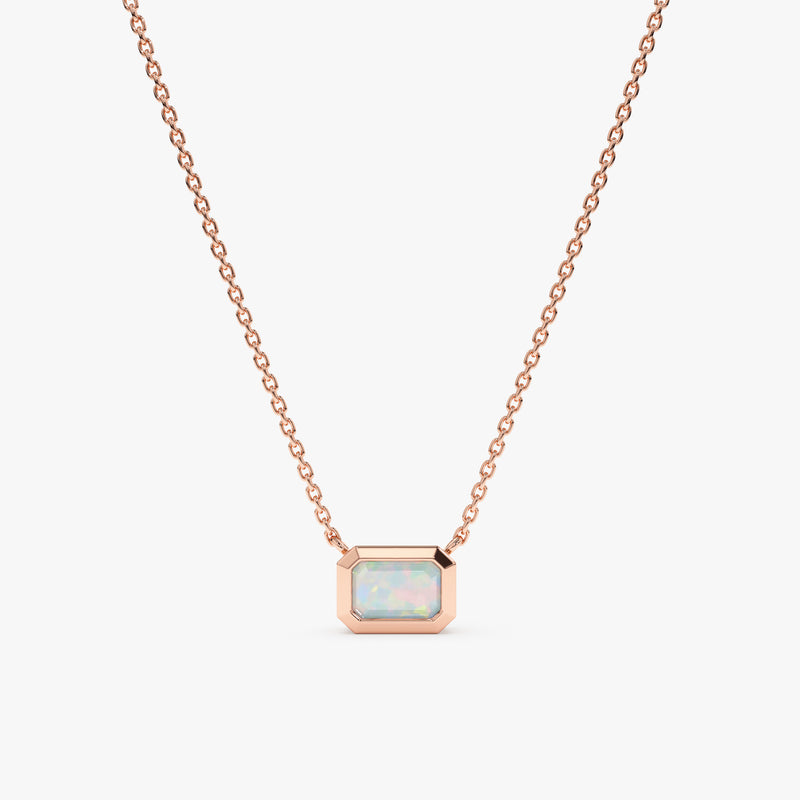 solid 14k Rose Gold Octagon Opal pendant Necklace