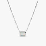 solid 14k White Gold Natural Opal Pendant necklace