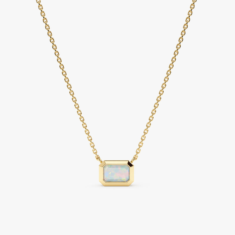 solid Yellow Gold natural Opal Necklace