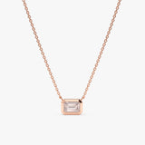 handcrafted solid 14k Rose Gold Pink Quartz octagon pendant Necklace