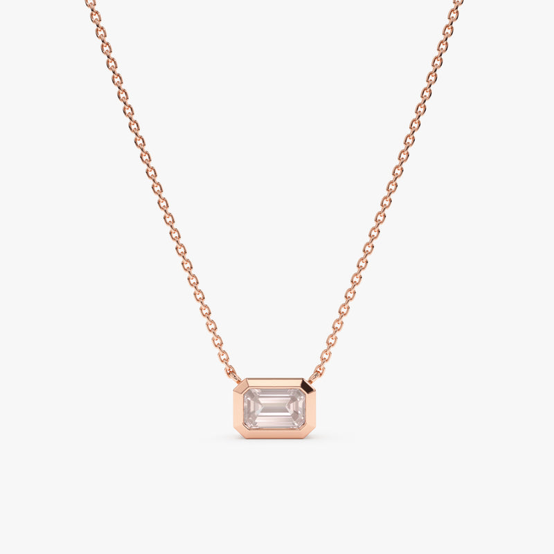 handcrafted solid 14k Rose Gold Pink Quartz octagon pendant Necklace