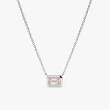 solid White Gold Natural rose Quartz Pendant necklace