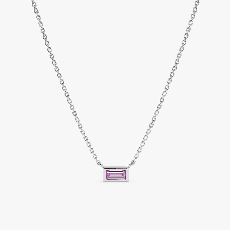 solid White Gold Natural baguette cut Amethyst Necklace