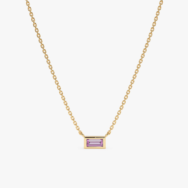 solid Yellow Gold natural Amethyst Necklace