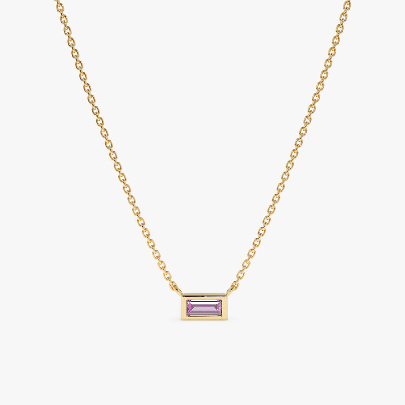 solid Yellow Gold natural Amethyst Necklace