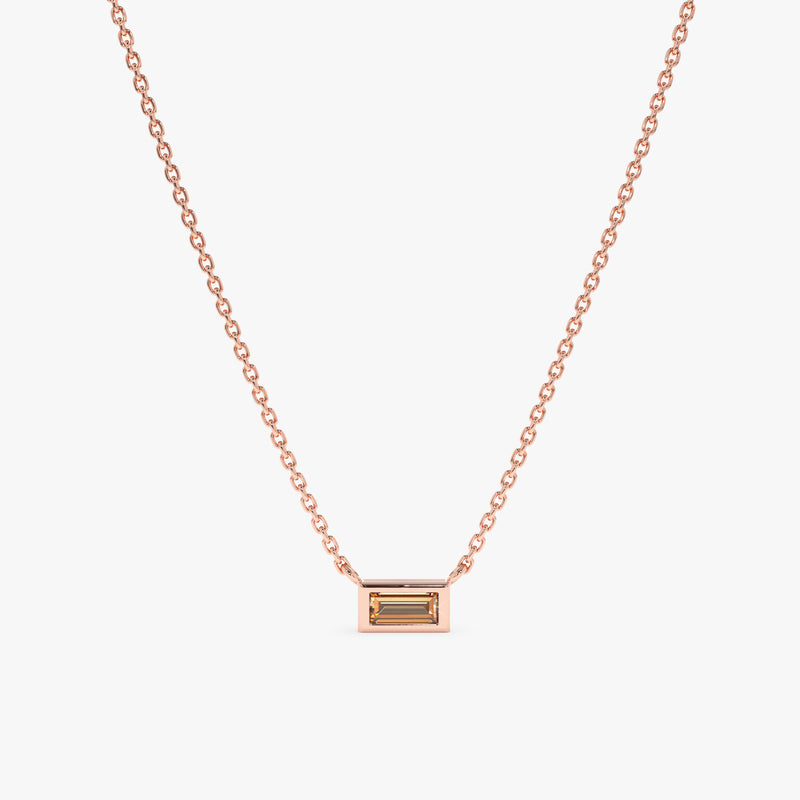 Rose Gold November Birthstone baguette cut Citrine Necklace