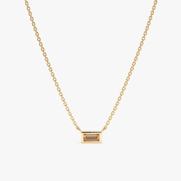 solid Yellow Gold Baguette Citrine Necklace
