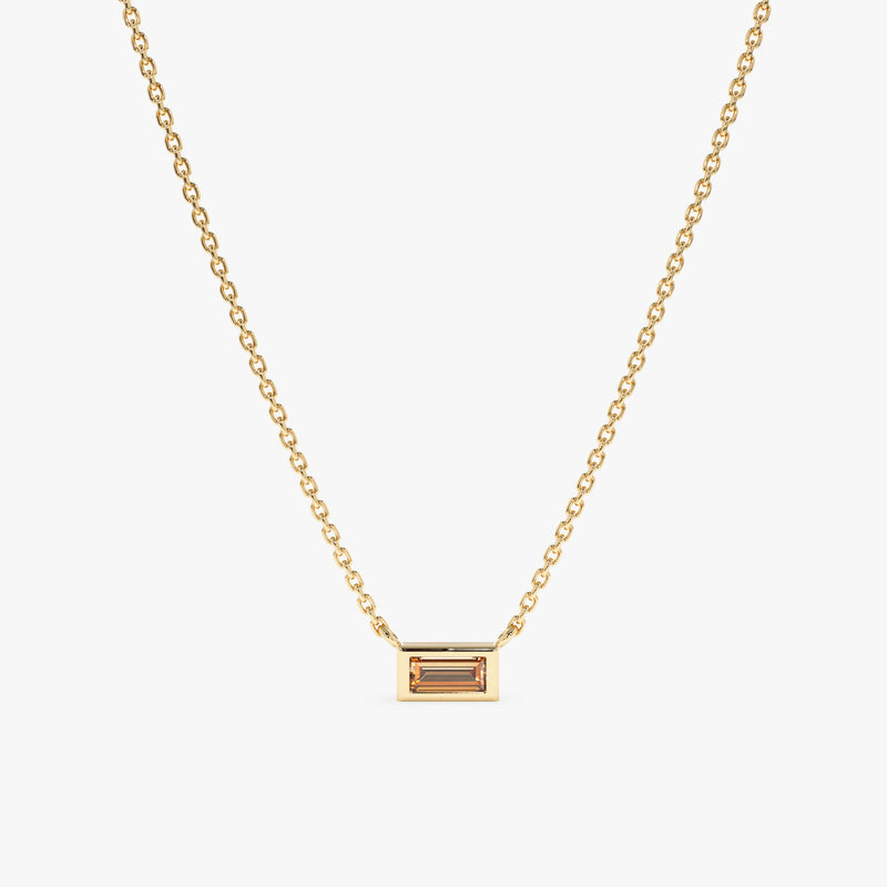 solid Yellow Gold Baguette Citrine Necklace