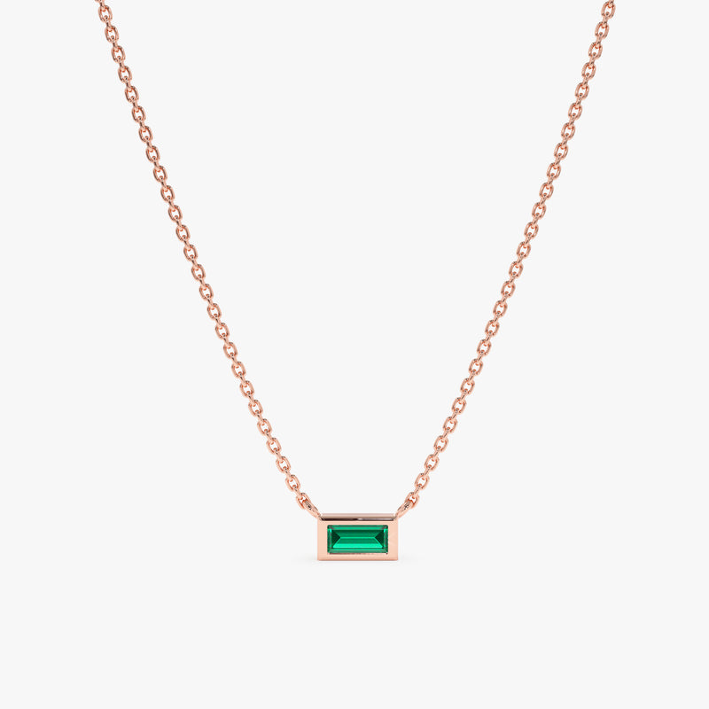 Rose Gold Baguette Emerald Necklace