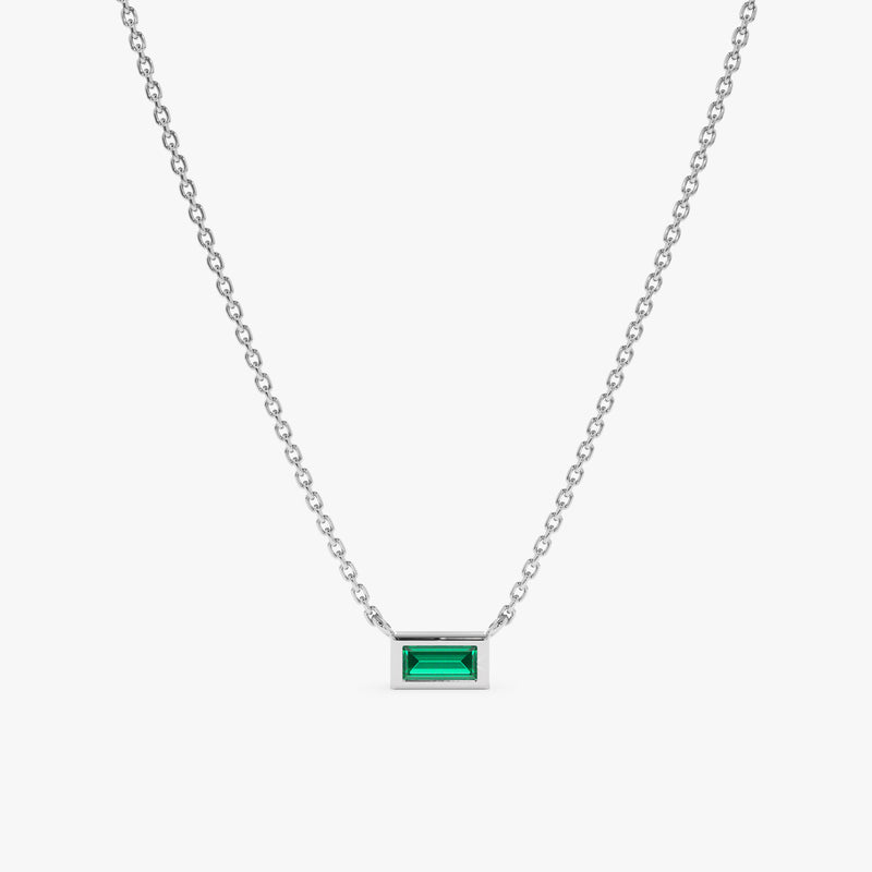 White Gold Baguette Emerald Necklace