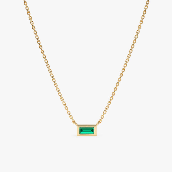 Yellow Gold Baguette Emerald Necklace