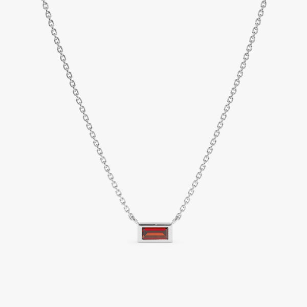 solid White Gold Natural Garnet Necklace 