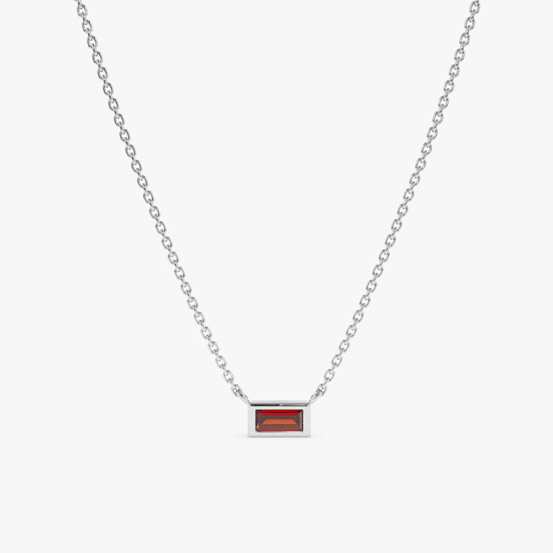 solid White Gold Natural Garnet Necklace 