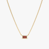 Solid Yellow Gold Baguette cut natural Garnet Necklace