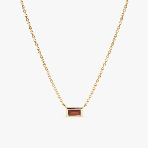 Solid Yellow Gold Baguette cut natural Garnet Necklace