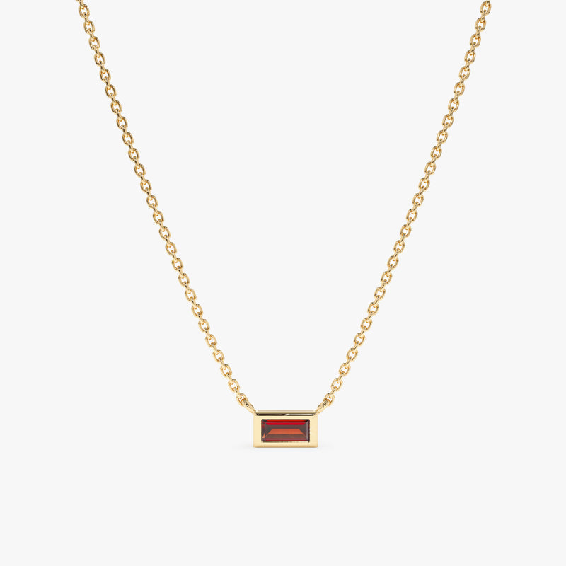 Solid Yellow Gold Baguette cut natural Garnet Necklace