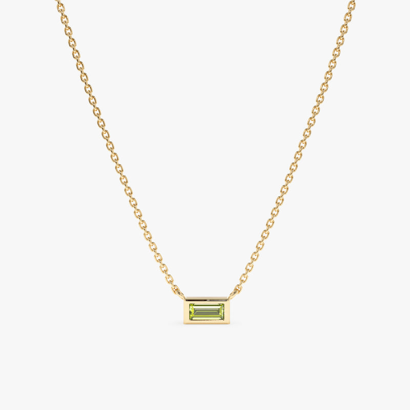 Yellow Gold Baguette Peridot pendant Necklace