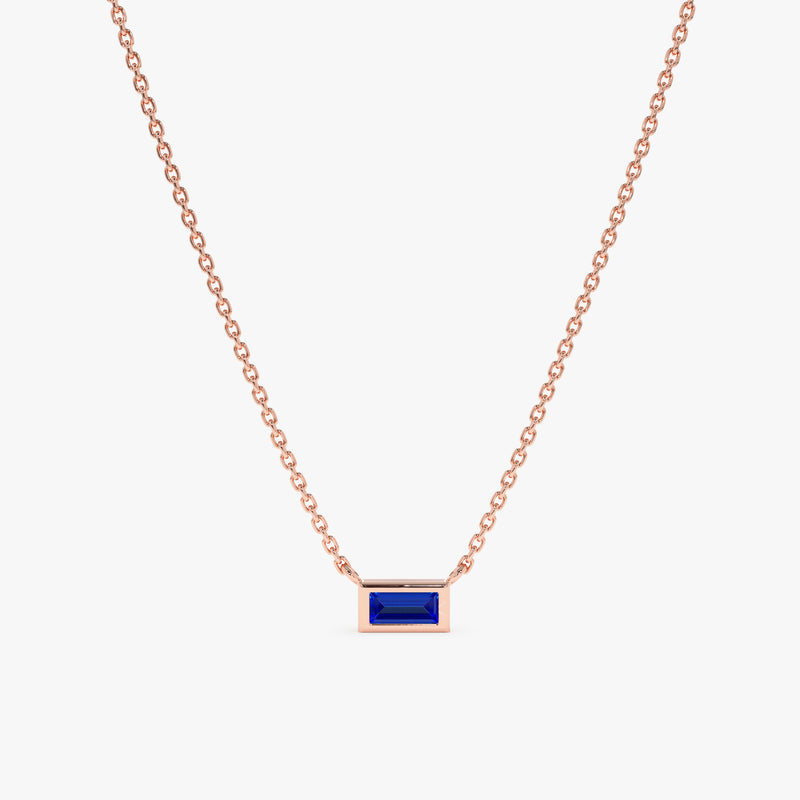 Rose Gold Baguette Sapphire Necklace