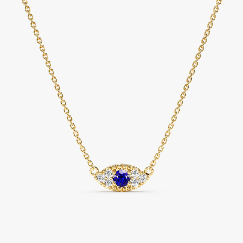 Yellow Gold Diamond and Sapphire Evil Eye Necklace