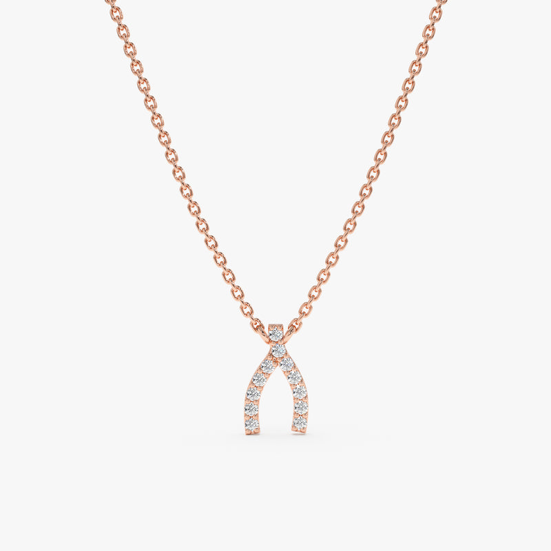 Rose Gold Diamond Wishbone Necklace