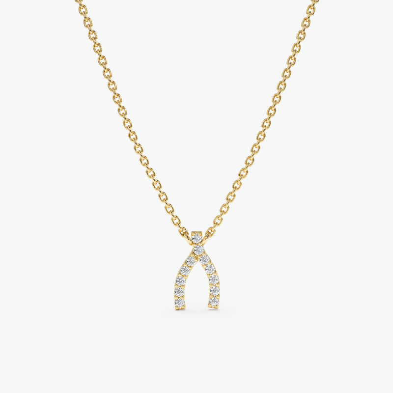 Yellow Gold Diamond Wishbone Necklace
