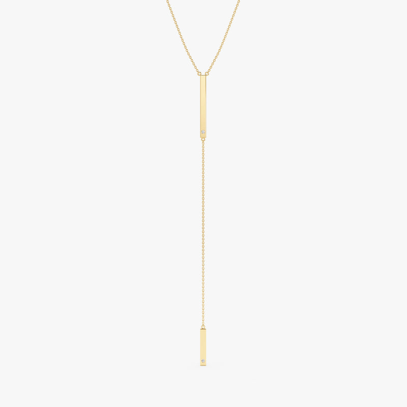 Yellow Gold Diamond Lariat ID Plate Necklace