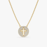 Yellow Gold Diamond Disc Cross Necklace