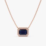 14k solid Rose Gold Diamond Sapphire Necklace